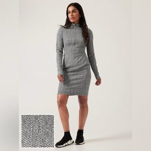 Athleta Delancey Dress Small Tall Braiden Black White Chalet Zip Pockets Shaping